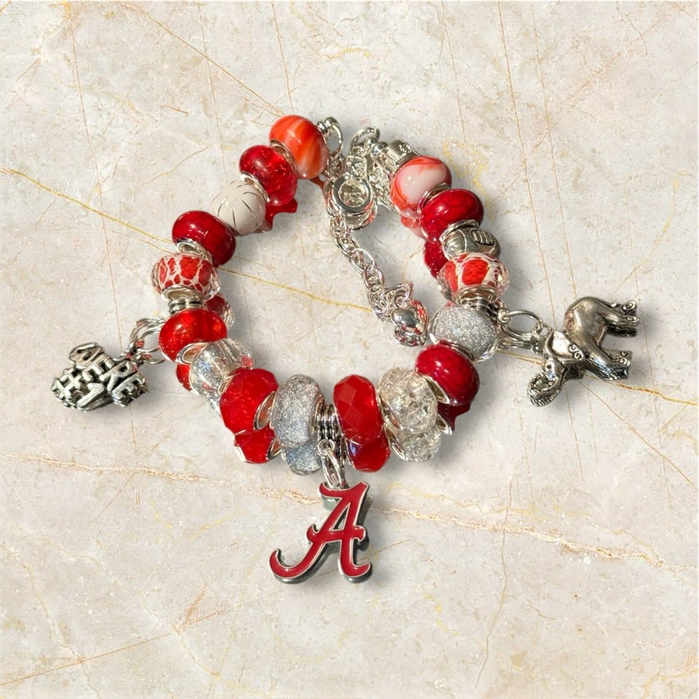 Alabama Crimson Tide Inspired Beaded Charm Bracelet
